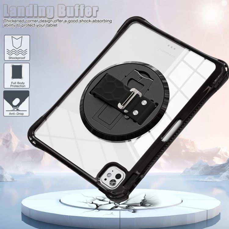 For iPad Pro 11 2024 Rotation Grip Holder TPU Hybrid Clear PC Tablet Case(Black) - iPad Pro 11 2024 Cases by buy2fix | Online Shopping UK | buy2fix