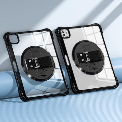 For iPad Pro 11 2024 Rotation Grip Holder TPU Hybrid Clear PC Tablet Case(Black) - iPad Pro 11 2024 Cases by buy2fix | Online Shopping UK | buy2fix