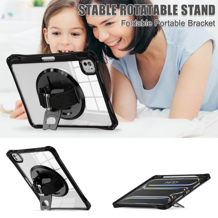 For iPad Pro 11 2024 Rotation Grip Holder TPU Hybrid Clear PC Tablet Case(Black) - iPad Pro 11 2024 Cases by buy2fix | Online Shopping UK | buy2fix