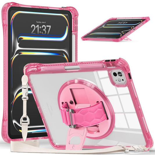 For iPad Pro 11 2024 Rotation Grip Holder TPU Hybrid Clear PC Tablet Case(Red Rose) - iPad Pro 11 2024 Cases by buy2fix | Online Shopping UK | buy2fix