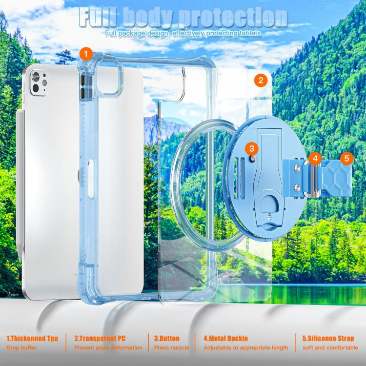 For iPad Pro 11 2024 Rotation Grip Holder TPU Hybrid Clear PC Tablet Case(Light Blue) - iPad Pro 11 2024 Cases by buy2fix | Online Shopping UK | buy2fix