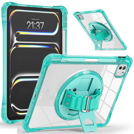 For iPad Pro 11 2024 Rotation Grip Holder TPU Hybrid Clear PC Tablet Case(Light Green) - iPad Pro 11 2024 Cases by buy2fix | Online Shopping UK | buy2fix