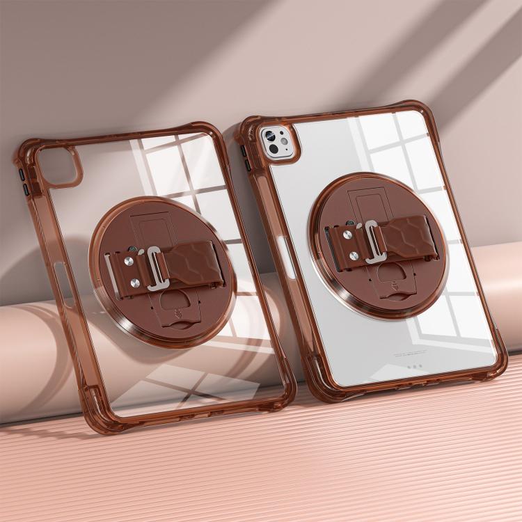 For iPad Pro 11 2024 Rotation Grip Holder TPU Hybrid Clear PC Tablet Case(Chocolate) - iPad Pro 11 2024 Cases by buy2fix | Online Shopping UK | buy2fix