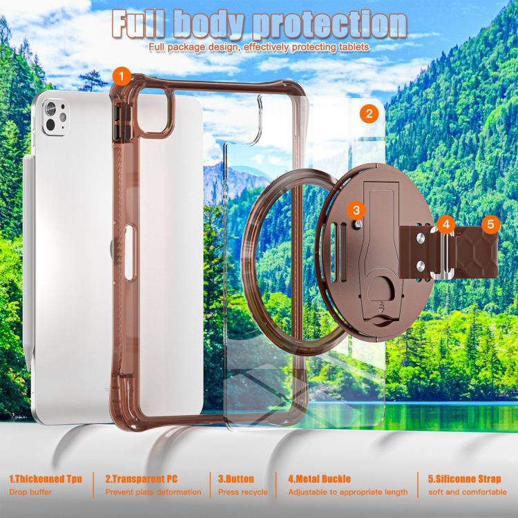 For iPad Pro 11 2024 Rotation Grip Holder TPU Hybrid Clear PC Tablet Case(Chocolate) - iPad Pro 11 2024 Cases by buy2fix | Online Shopping UK | buy2fix
