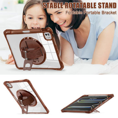 For iPad Pro 11 2024 Rotation Grip Holder TPU Hybrid Clear PC Tablet Case(Chocolate) - iPad Pro 11 2024 Cases by buy2fix | Online Shopping UK | buy2fix