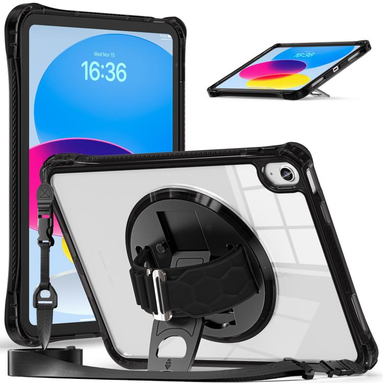 For iPad 2025 / 2022 Rotation Grip Holder TPU Hybrid Clear PC Tablet Case(Black) - iPad 2025 / 2022 Cases by buy2fix | Online Shopping UK | buy2fix