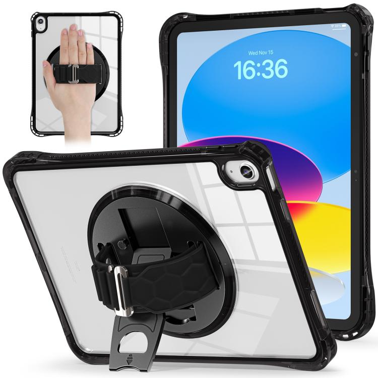 For iPad 2025 / 2022 Rotation Grip Holder TPU Hybrid Clear PC Tablet Case(Black) - iPad 2025 / 2022 Cases by buy2fix | Online Shopping UK | buy2fix