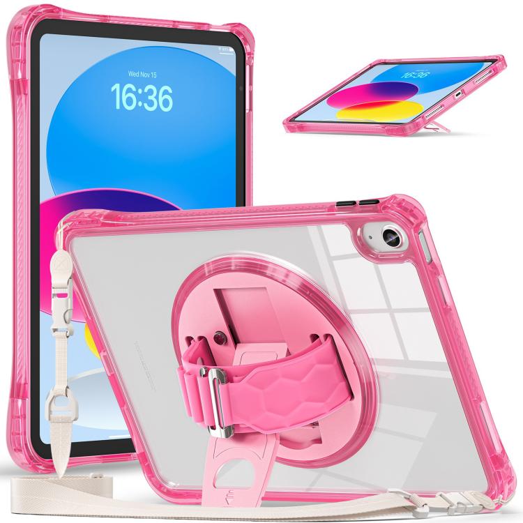 For iPad 2025 / 2022 Rotation Grip Holder TPU Hybrid Clear PC Tablet Case(Red Rose) - iPad 2025 / 2022 Cases by buy2fix | Online Shopping UK | buy2fix