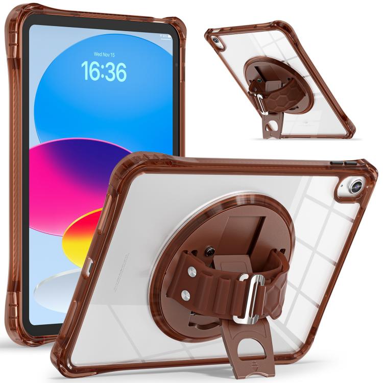 For iPad 2025 / 2022 Rotation Grip Holder TPU Hybrid Clear PC Tablet Case(Chocolate) - iPad 2025 / 2022 Cases by buy2fix | Online Shopping UK | buy2fix