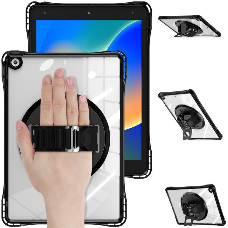 For iPad 10.2 2021 / 2020 / 2019 Rotation Grip Holder TPU Hybrid Clear PC Tablet Case(Black) - iPad 10.2 Cases by buy2fix | Online Shopping UK | buy2fix