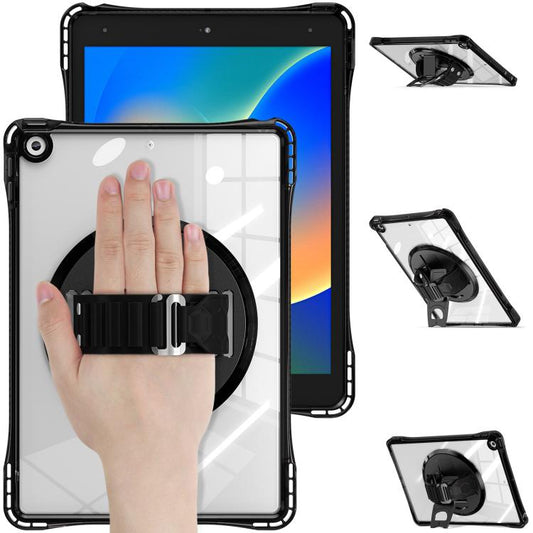 For iPad 10.2 2021 / 2020 / 2019 Rotation Grip Holder TPU Hybrid Clear PC Tablet Case(Black) - iPad 10.2 Cases by buy2fix | Online Shopping UK | buy2fix
