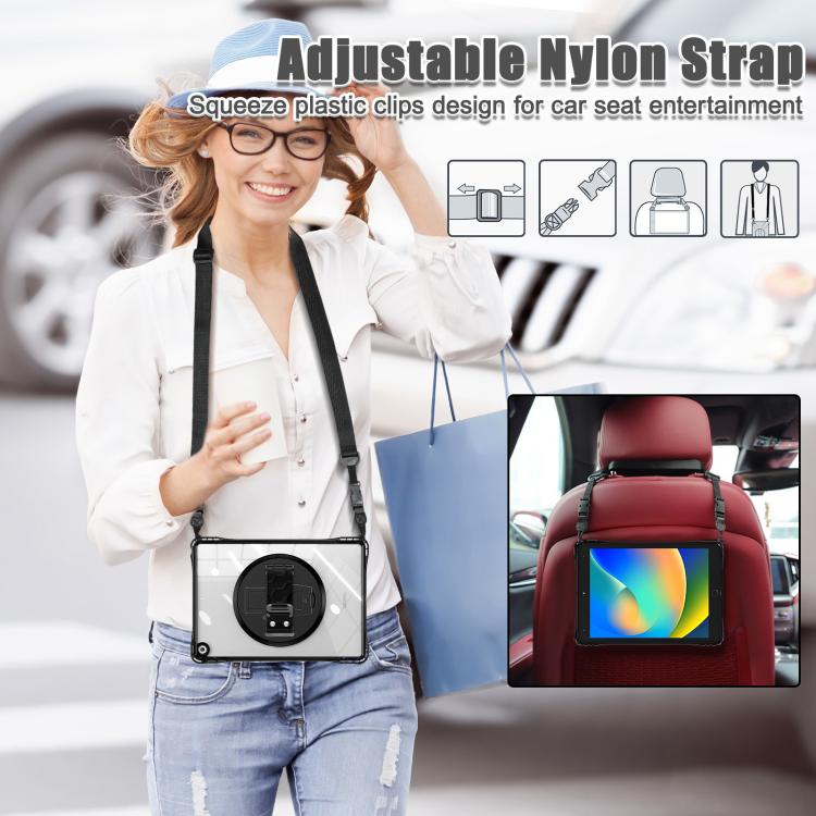 For iPad 10.2 2021 / 2020 / 2019 Rotation Grip Holder TPU Hybrid Clear PC Tablet Case(Black) - iPad 10.2 Cases by buy2fix | Online Shopping UK | buy2fix