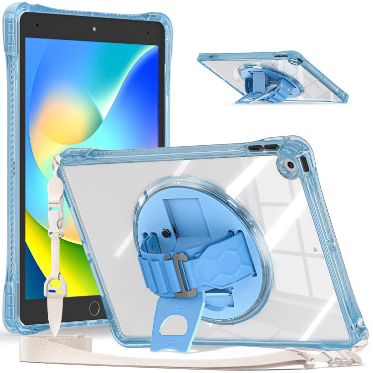 For iPad 10.2 2021 / 2020 / 2019 Rotation Grip Holder TPU Hybrid Clear PC Tablet Case(Light Blue) - iPad 10.2 Cases by buy2fix | Online Shopping UK | buy2fix