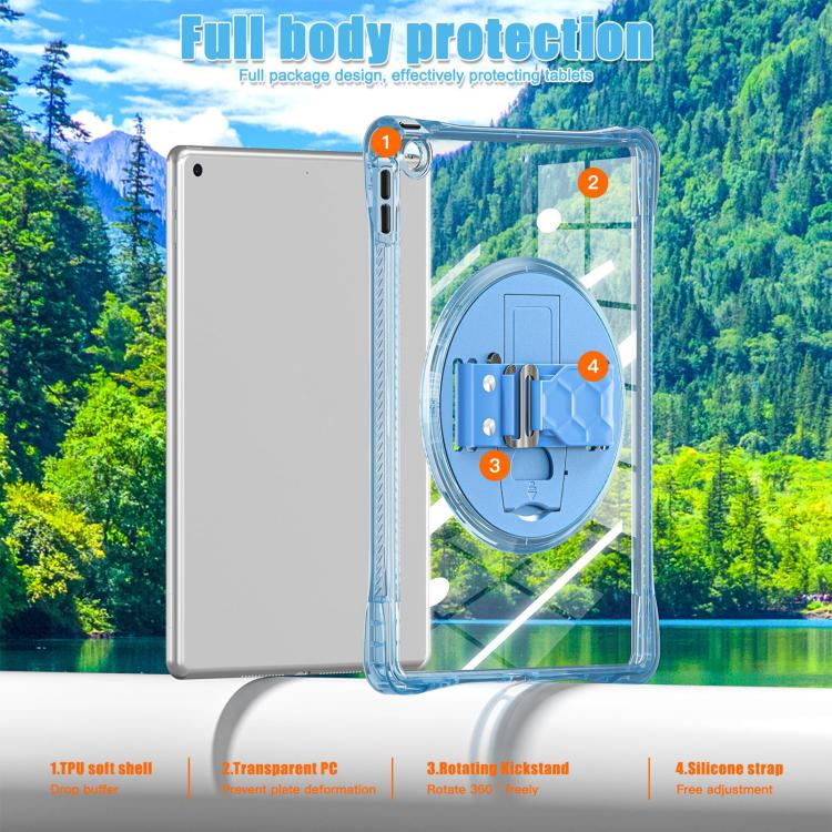 For iPad 10.2 2021 / 2020 / 2019 Rotation Grip Holder TPU Hybrid Clear PC Tablet Case(Light Blue) - iPad 10.2 Cases by buy2fix | Online Shopping UK | buy2fix