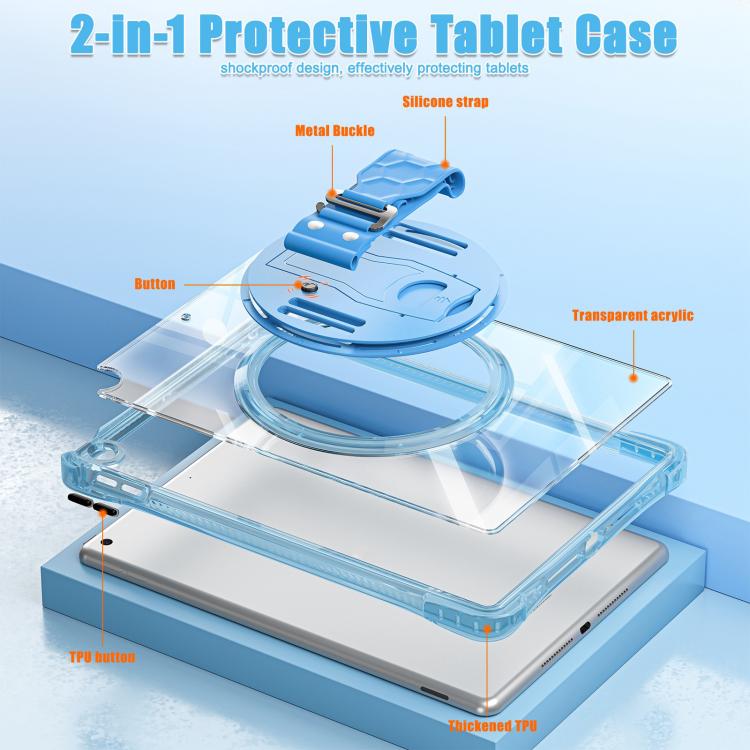 For iPad 10.2 2021 / 2020 / 2019 Rotation Grip Holder TPU Hybrid Clear PC Tablet Case(Light Blue) - iPad 10.2 Cases by buy2fix | Online Shopping UK | buy2fix
