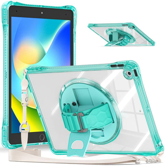 For iPad 10.2 2021 / 2020 / 2019 Rotation Grip Holder TPU Hybrid Clear PC Tablet Case(Light Green) - iPad 10.2 Cases by buy2fix | Online Shopping UK | buy2fix