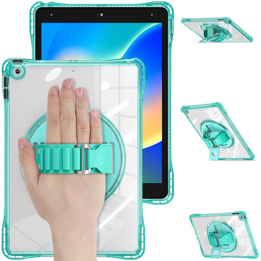 For iPad 10.2 2021 / 2020 / 2019 Rotation Grip Holder TPU Hybrid Clear PC Tablet Case(Light Green) - iPad 10.2 Cases by buy2fix | Online Shopping UK | buy2fix