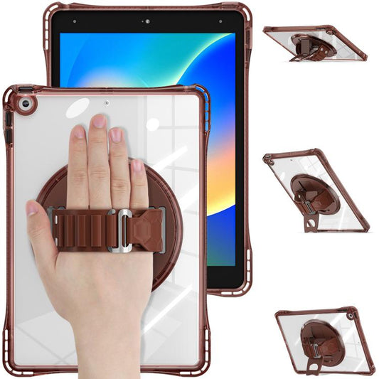 For iPad 10.2 2021 / 2020 / 2019 Rotation Grip Holder TPU Hybrid Clear PC Tablet Case(Chocolate) - iPad 10.2 Cases by buy2fix | Online Shopping UK | buy2fix