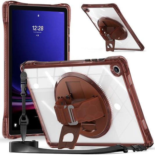For Samsung Galaxy Tab A9+ Rotation Grip Holder TPU Hybrid Clear PC Tablet Case(Chocolate) - Galaxy Tab A9+ by buy2fix | Online Shopping UK | buy2fix