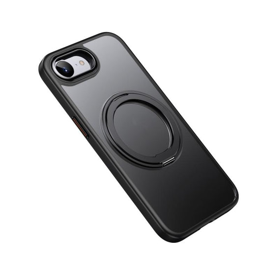 For iPhone 16e Frosted 360 Degree MagSafe Magnetic Holder Phone Case(Black) - iPhone 16e Cases by buy2fix | Online Shopping UK | buy2fix