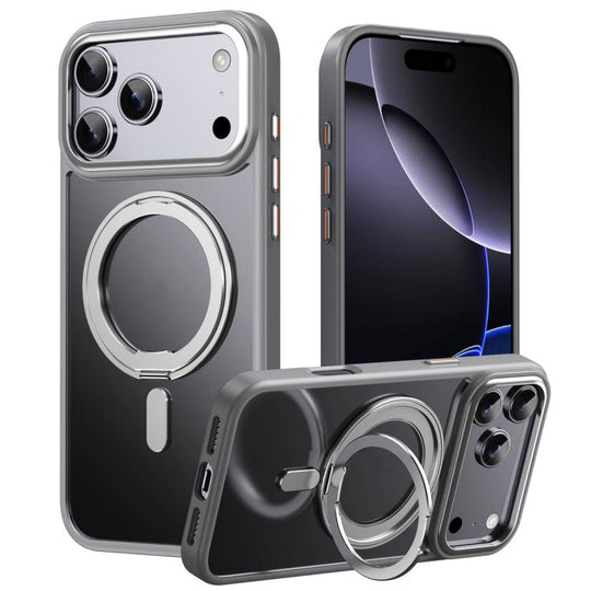For iPhone 18 Pro Frosted 360 Degree MagSafe Magnetic Holder Phone Case(Grey)