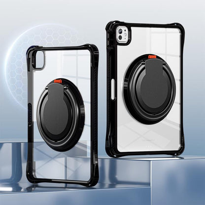 For iPad Pro 13 2024 Rotation Ring Handle TPU Hybrid Clear PC Tablet Case(Black) - iPad Pro 13 2024 Cases by buy2fix | Online Shopping UK | buy2fix