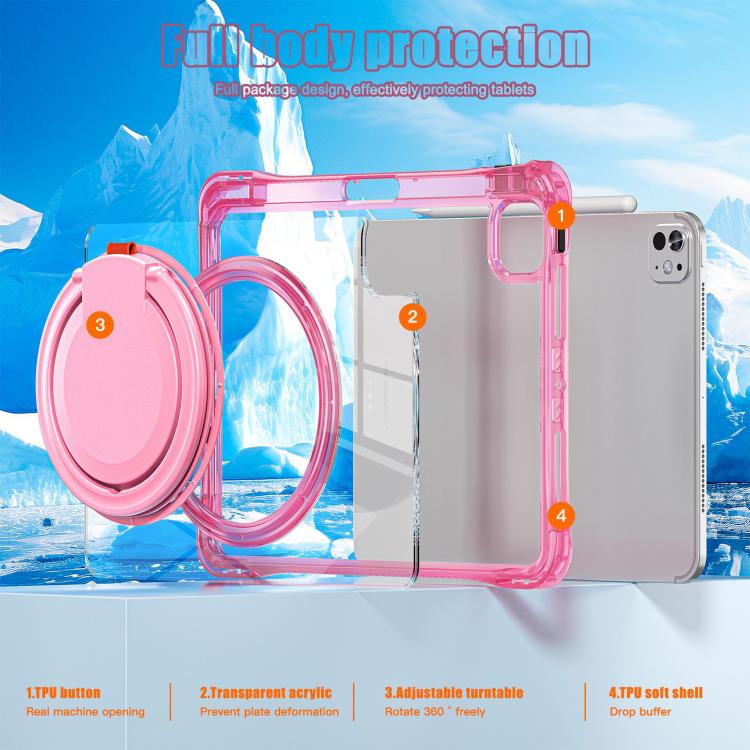 For iPad Pro 13 2024 Rotation Ring Handle TPU Hybrid Clear PC Tablet Case(Red Rose) - iPad Pro 13 2024 Cases by buy2fix | Online Shopping UK | buy2fix