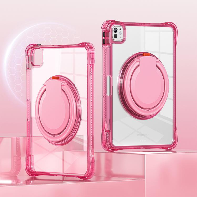 For iPad Pro 13 2024 Rotation Ring Handle TPU Hybrid Clear PC Tablet Case(Red Rose) - iPad Pro 13 2024 Cases by buy2fix | Online Shopping UK | buy2fix