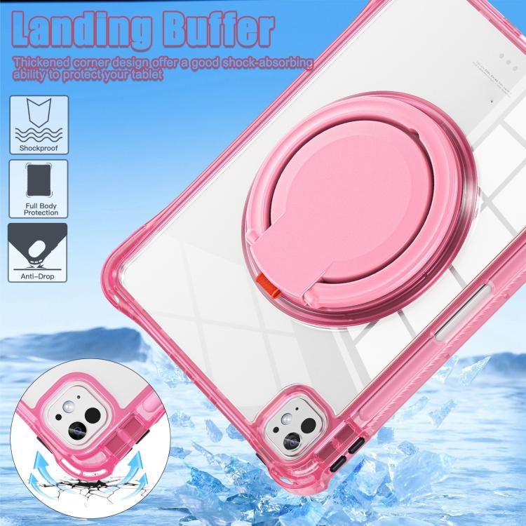 For iPad Pro 13 2024 Rotation Ring Handle TPU Hybrid Clear PC Tablet Case(Red Rose) - iPad Pro 13 2024 Cases by buy2fix | Online Shopping UK | buy2fix