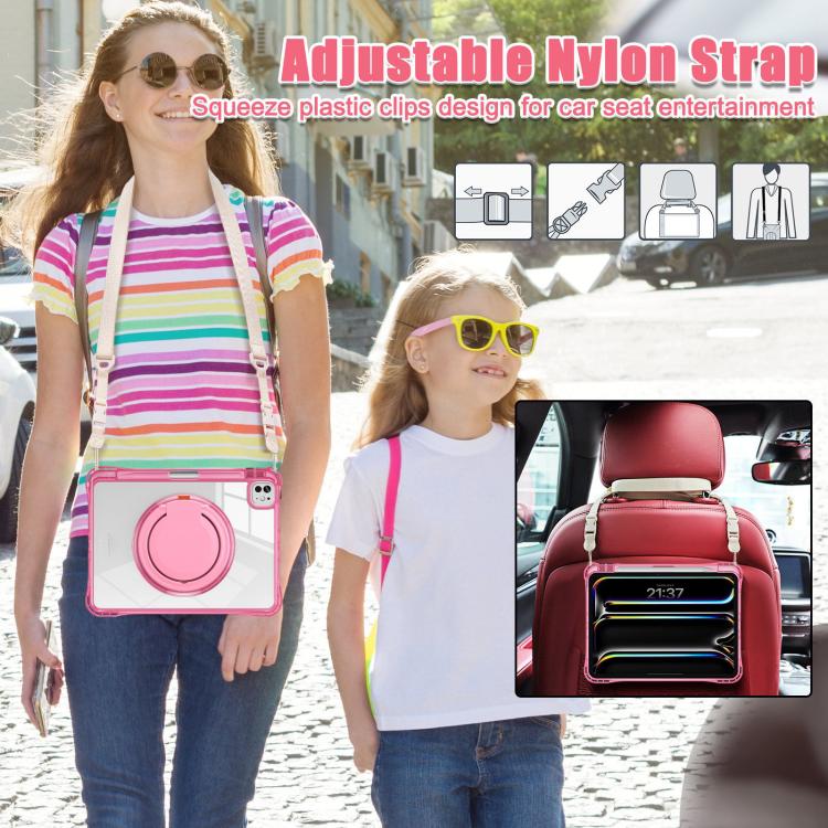 For iPad Pro 13 2024 Rotation Ring Handle TPU Hybrid Clear PC Tablet Case(Red Rose) - iPad Pro 13 2024 Cases by buy2fix | Online Shopping UK | buy2fix