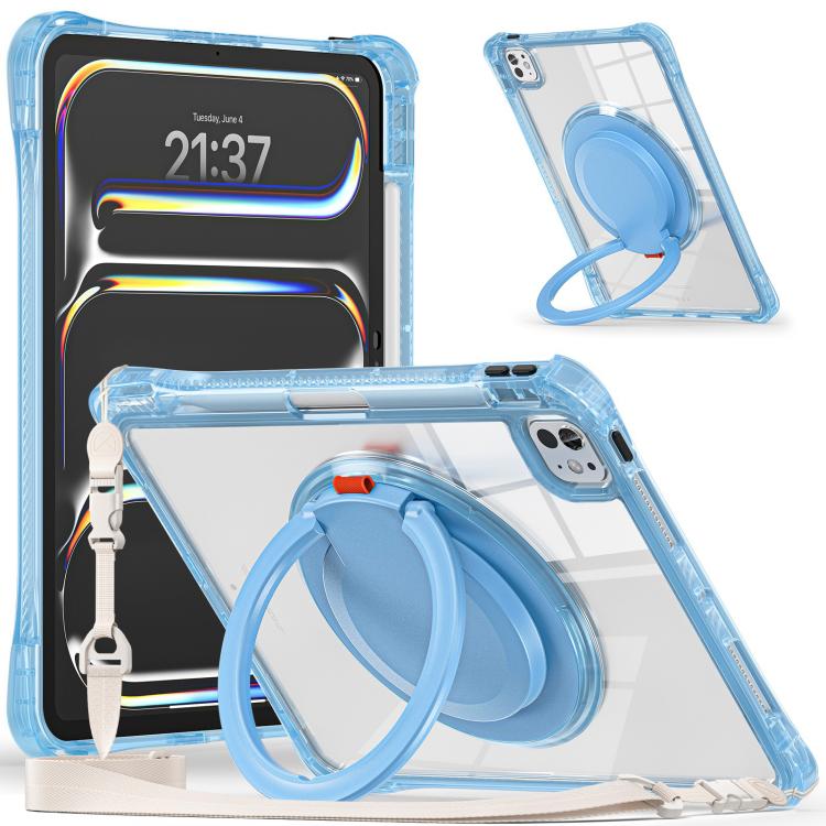 For iPad Pro 13 2024 Rotation Ring Handle TPU Hybrid Clear PC Tablet Case(Light Blue) - iPad Pro 13 2024 Cases by buy2fix | Online Shopping UK | buy2fix