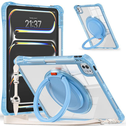 For iPad Pro 13 2024 Rotation Ring Handle TPU Hybrid Clear PC Tablet Case(Light Blue) - iPad Pro 13 2024 Cases by buy2fix | Online Shopping UK | buy2fix