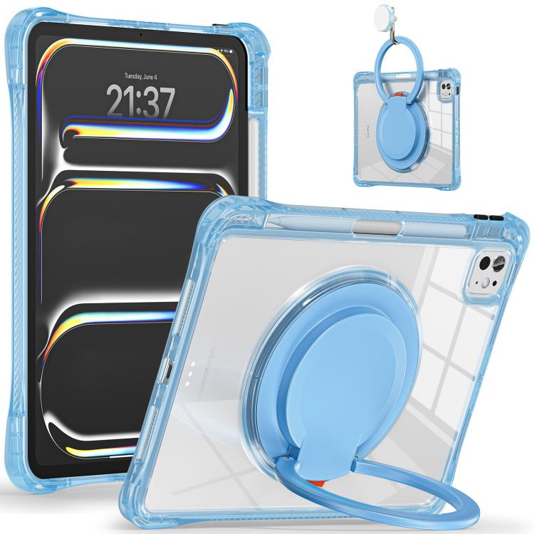 For iPad Pro 13 2024 Rotation Ring Handle TPU Hybrid Clear PC Tablet Case(Light Blue) - iPad Pro 13 2024 Cases by buy2fix | Online Shopping UK | buy2fix