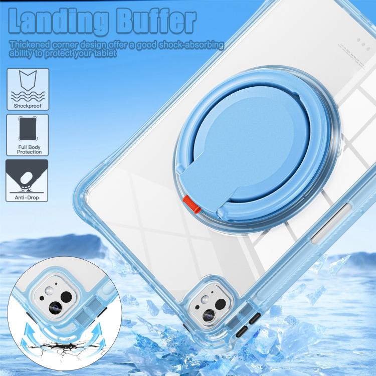 For iPad Pro 13 2024 Rotation Ring Handle TPU Hybrid Clear PC Tablet Case(Light Blue) - iPad Pro 13 2024 Cases by buy2fix | Online Shopping UK | buy2fix