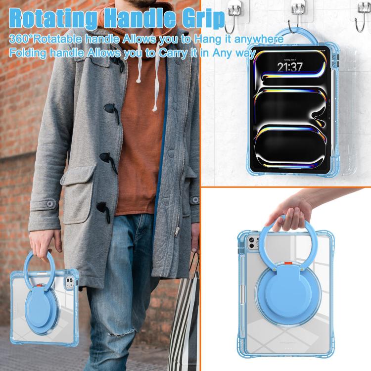 For iPad Pro 13 2024 Rotation Ring Handle TPU Hybrid Clear PC Tablet Case(Light Blue) - iPad Pro 13 2024 Cases by buy2fix | Online Shopping UK | buy2fix