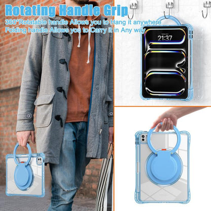 For iPad Pro 13 2024 Rotation Ring Handle TPU Hybrid Clear PC Tablet Case(Light Blue) - iPad Pro 13 2024 Cases by buy2fix | Online Shopping UK | buy2fix