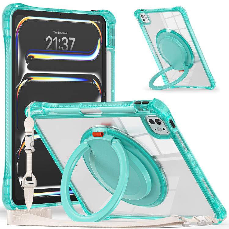For iPad Pro 13 2024 Rotation Ring Handle TPU Hybrid Clear PC Tablet Case(Light Green) - iPad Pro 13 2024 Cases by buy2fix | Online Shopping UK | buy2fix
