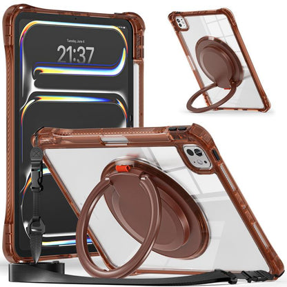 For iPad Pro 13 2024 Rotation Ring Handle TPU Hybrid Clear PC Tablet Case(Chocolate) - iPad Pro 13 2024 Cases by buy2fix | Online Shopping UK | buy2fix