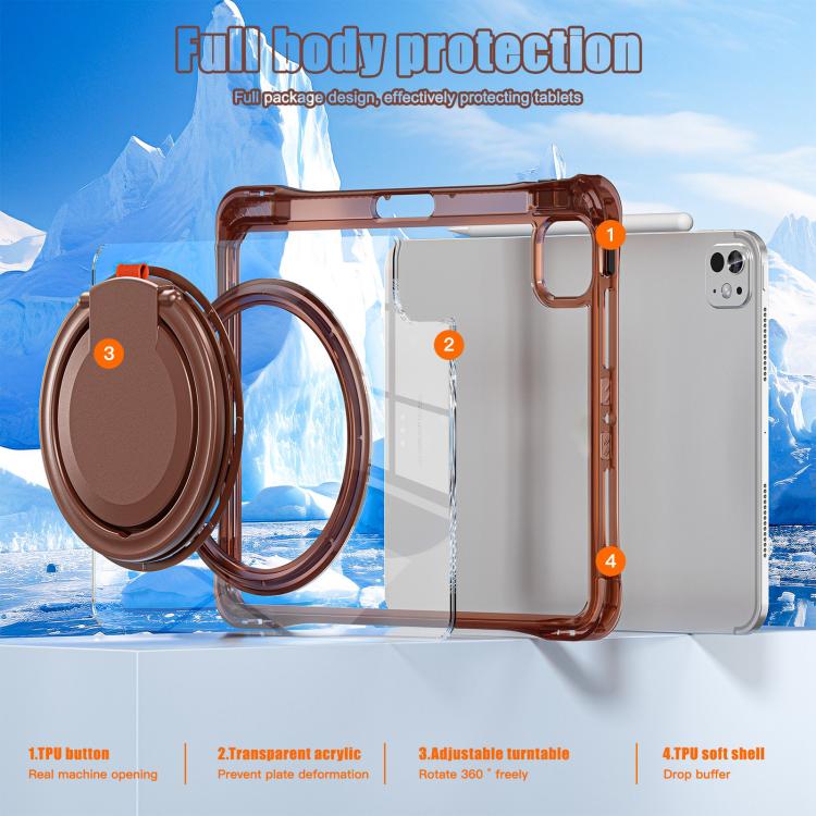 For iPad Pro 13 2024 Rotation Ring Handle TPU Hybrid Clear PC Tablet Case(Chocolate) - iPad Pro 13 2024 Cases by buy2fix | Online Shopping UK | buy2fix