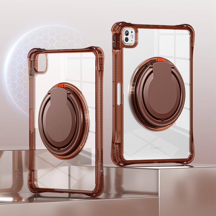For iPad Pro 13 2024 Rotation Ring Handle TPU Hybrid Clear PC Tablet Case(Chocolate) - iPad Pro 13 2024 Cases by buy2fix | Online Shopping UK | buy2fix