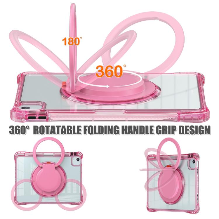 For iPad Air 13 2024 / 2025 Rotation Ring Handle TPU Hybrid Clear PC Tablet Case(Red Rose) - iPad Air 13 2025 / 2024 Cases by buy2fix | Online Shopping UK | buy2fix