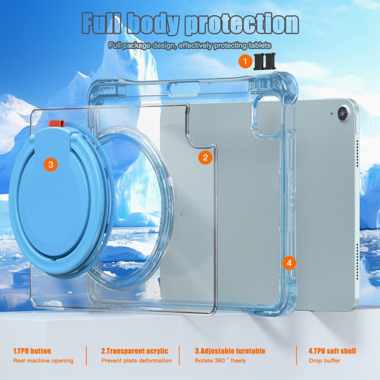 For iPad Air 13 2024 / 2025 Rotation Ring Handle TPU Hybrid Clear PC Tablet Case(Light Blue) - iPad Air 13 2025 / 2024 Cases by buy2fix | Online Shopping UK | buy2fix