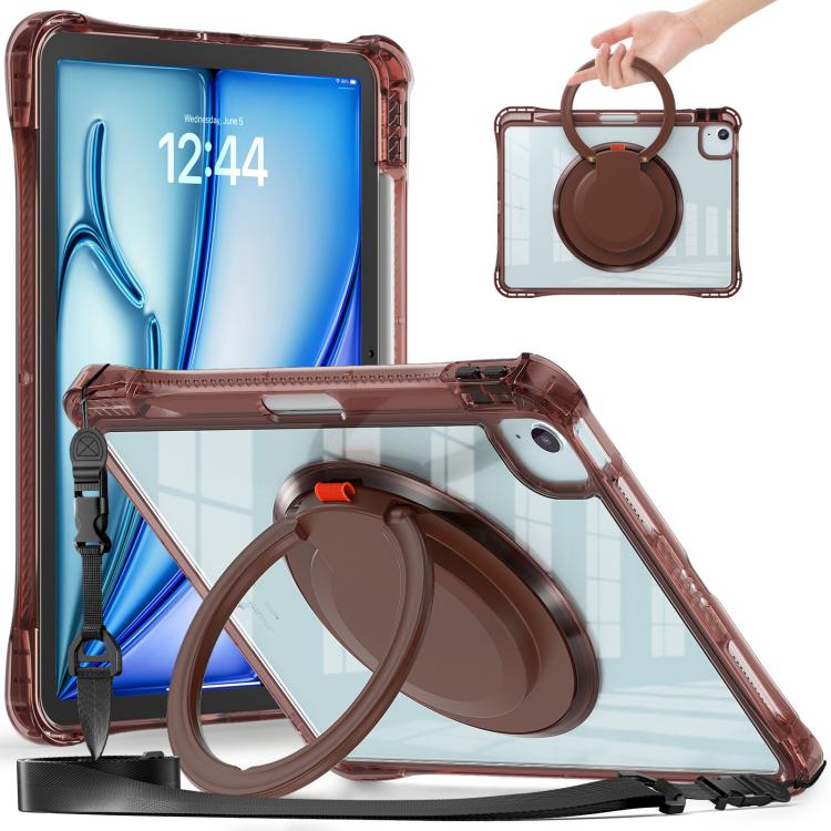 For iPad Air 13 2024 / 2025 Rotation Ring Handle TPU Hybrid Clear PC Tablet Case(Chocolate) - iPad Air 13 2025 / 2024 Cases by buy2fix | Online Shopping UK | buy2fix