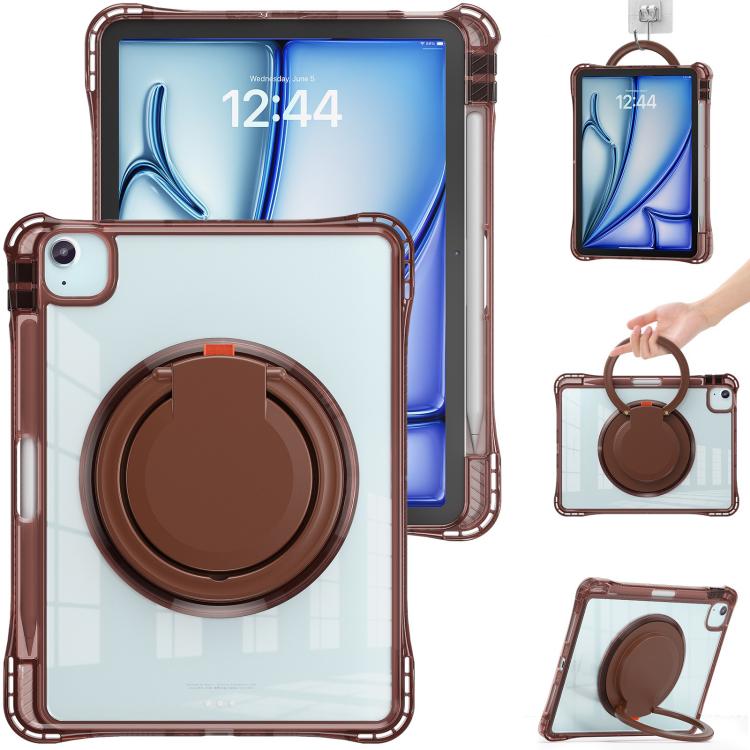 For iPad Air 13 2024 / 2025 Rotation Ring Handle TPU Hybrid Clear PC Tablet Case(Chocolate) - iPad Air 13 2025 / 2024 Cases by buy2fix | Online Shopping UK | buy2fix