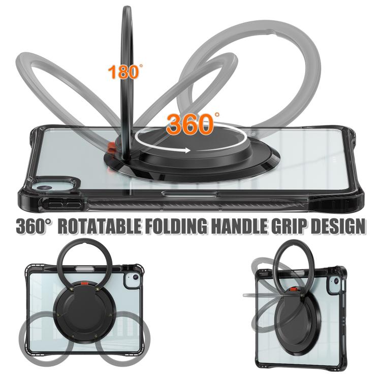 For iPad Air 11 2025 / 2024 / Pro 11 2022 Rotation Ring Handle TPU Hybrid Clear PC Tablet Case(Black) - iPad Air 11 2025 / 2024 Cases by buy2fix | Online Shopping UK | buy2fix