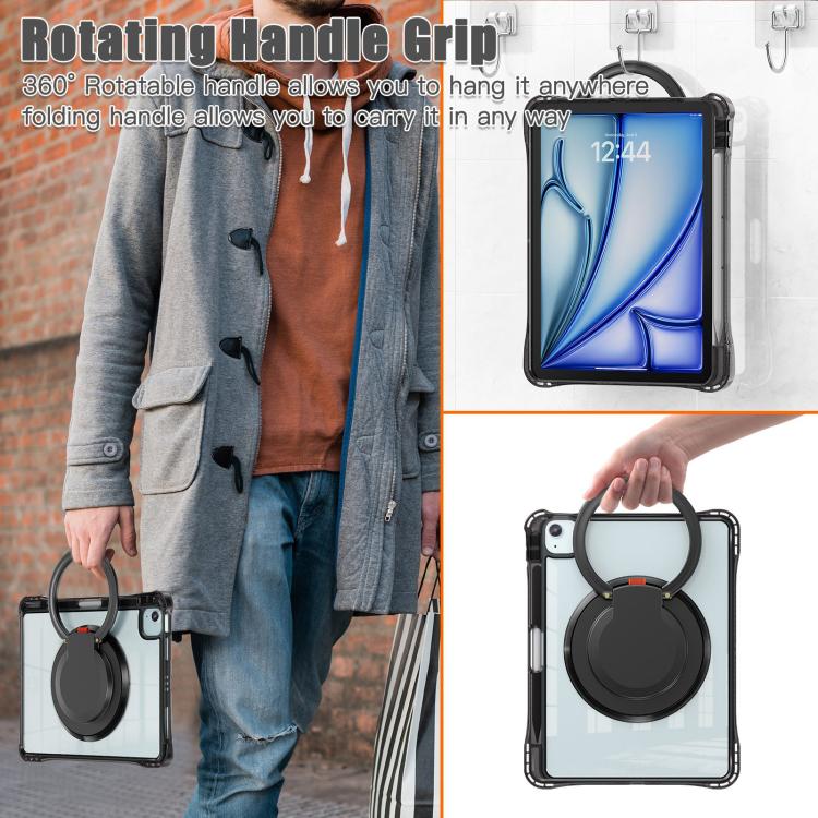 For iPad Air 11 2025 / 2024 / Pro 11 2022 Rotation Ring Handle TPU Hybrid Clear PC Tablet Case(Black) - iPad Air 11 2025 / 2024 Cases by buy2fix | Online Shopping UK | buy2fix