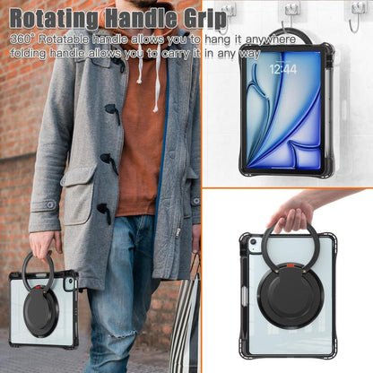 For iPad Air 11 2025 / 2024 / Pro 11 2022 Rotation Ring Handle TPU Hybrid Clear PC Tablet Case(Black) - iPad Air 11 2025 / 2024 Cases by buy2fix | Online Shopping UK | buy2fix