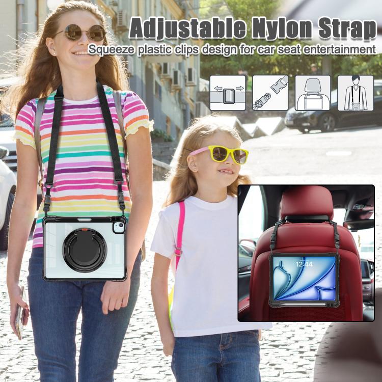 For iPad Air 11 2025 / 2024 / Pro 11 2022 Rotation Ring Handle TPU Hybrid Clear PC Tablet Case(Black) - iPad Air 11 2025 / 2024 Cases by buy2fix | Online Shopping UK | buy2fix