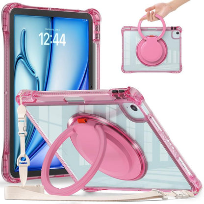 For iPad Air 11 2025 / 2024 / Pro 11 2022 Rotation Ring Handle TPU Hybrid Clear PC Tablet Case(Red Rose) - iPad Air 11 2025 / 2024 Cases by buy2fix | Online Shopping UK | buy2fix