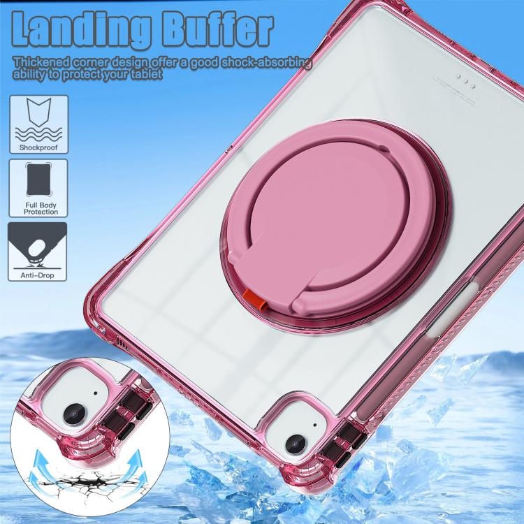 For iPad Air 11 2025 / 2024 / Pro 11 2022 Rotation Ring Handle TPU Hybrid Clear PC Tablet Case(Red Rose) - iPad Air 11 2025 / 2024 Cases by buy2fix | Online Shopping UK | buy2fix